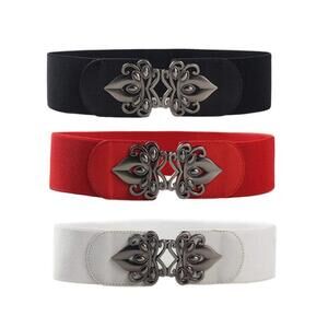 6263 3 Pack Womens Vintage Wide Elastic Stretch Waist Belt For Dresses